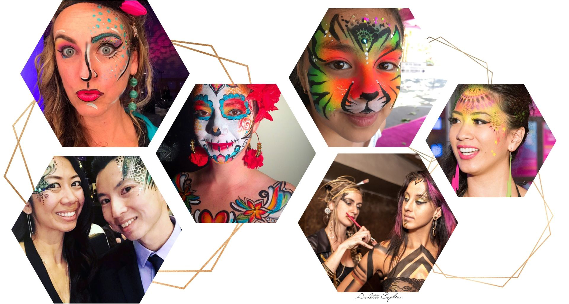 Audette Face Paint examples- mini hexagon gallery