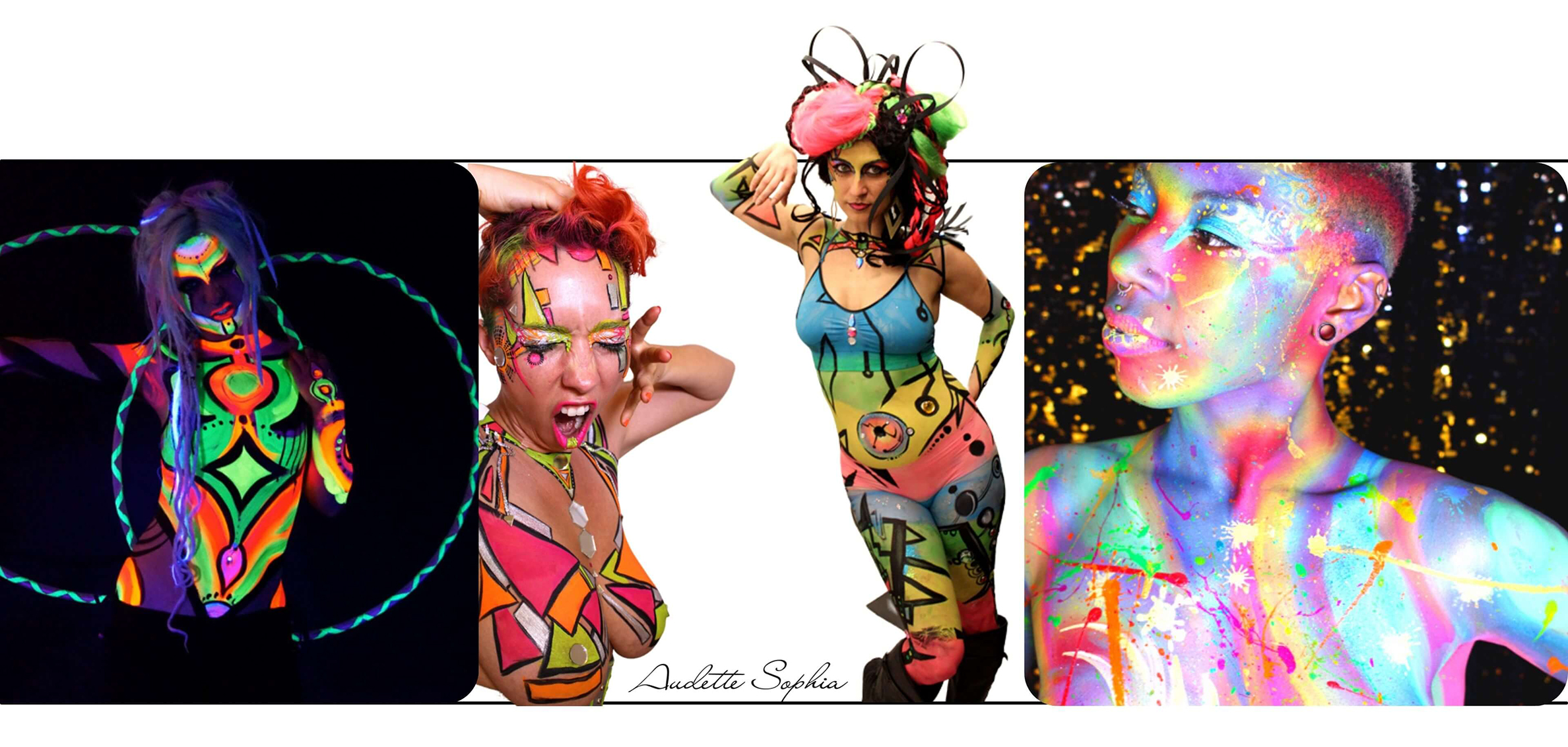 Neon bright Body Paint compilation by Audette Sophia  body painter in California